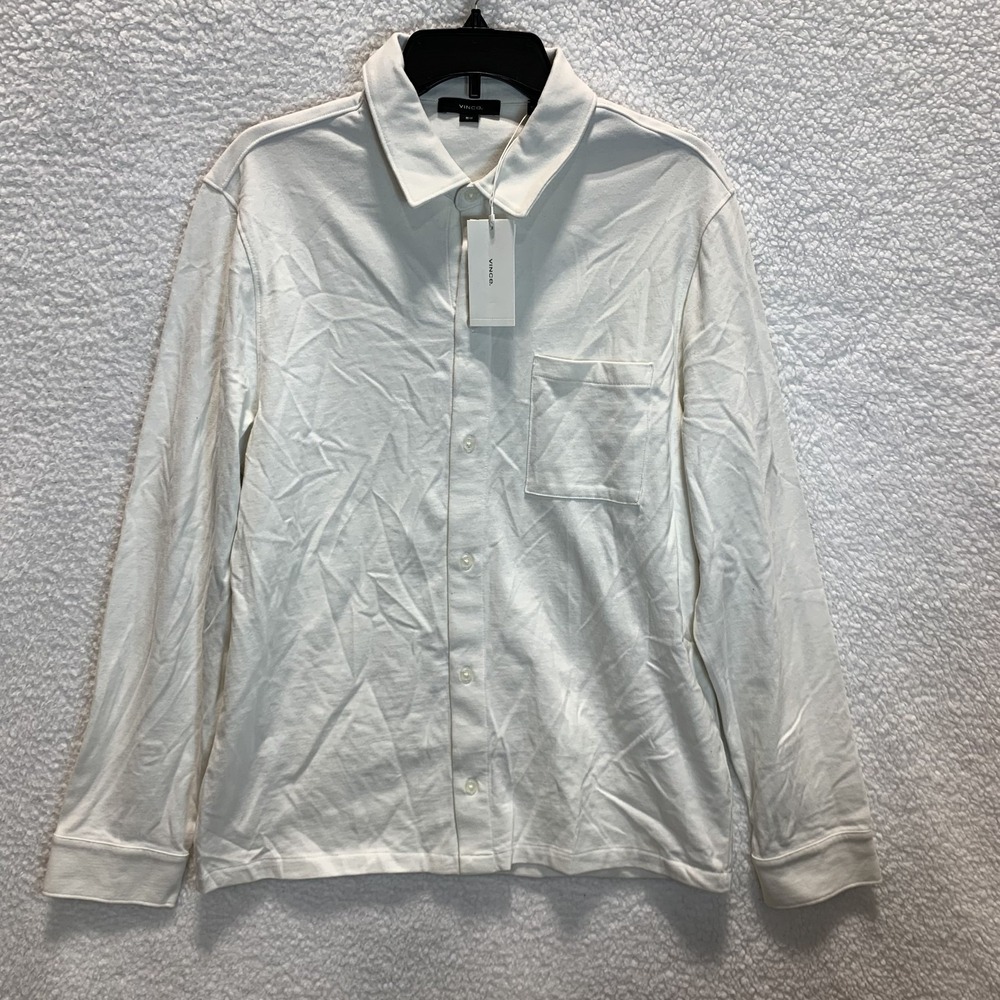 Vince Men's Button Up‎ Shirt M White 100% Cotton Long Sleeve Double Face Minimal
